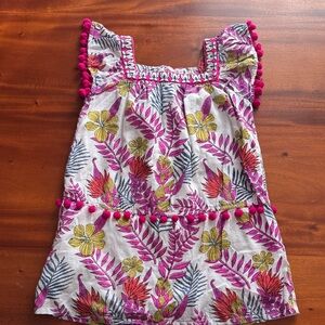 Roberta Roller Rabbit size 4 Tropical Floral Kids Blouse with Pink Pom-Pom dress